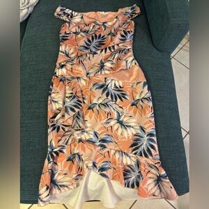 Tropical Print off-shoulder Dress